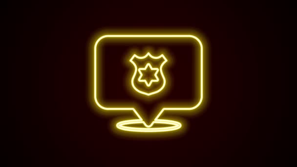 Светящаяся неоновая линия Значок полицейского значка выделен на черном фоне. Знак шерифа. Видеографическая анимация 4K — стоковое видео