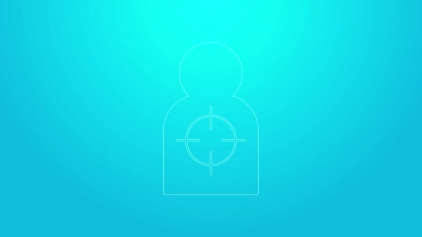 Ligne rose Sport cible humain pour icône de tir isolé sur fond bleu. Nettoyer la cible avec des numéros pour le champ de tir ou de tir. Animation graphique de mouvement vidéo 4K — Video