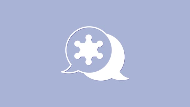 Fehér Hexagram seriff ikon elszigetelt lila háttér. Rendőrjelvény ikon. 4K Videó mozgás grafikus animáció — Stock videók