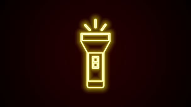 Icono de linterna de línea de neón brillante aislado sobre fondo negro. Animación gráfica de vídeo 4K — Vídeo de stock