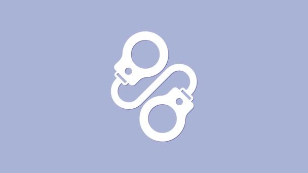 Символ белых наручников выделен на фиолетовом фоне. Видеографическая анимация 4K — стоковое видео
