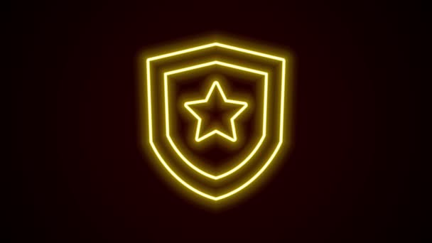 Leuchtendes neonfarbenes Polizeiabzeichen-Symbol auf schwarzem Hintergrund. Sheriff-Abzeichen. 4K Video Motion Grafik Animation — Stockvideo