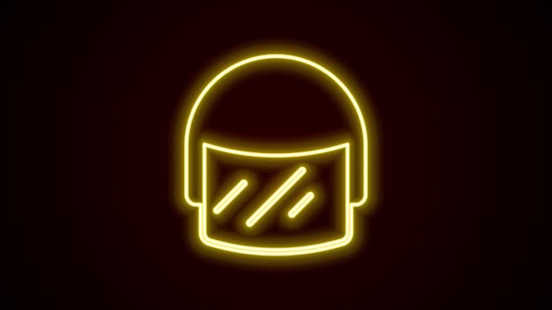 Zářící neonová čára Ikona policejní helmy izolovaná na černém pozadí. Vojenská helma. Grafická animace pohybu videa 4K — Stock video