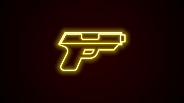 Glödande neon linje Pistol eller pistol ikon isolerad på svart bakgrund. Polis eller militär pistol. Ett litet skjutvapen. 4K Video motion grafisk animation — Stockvideo