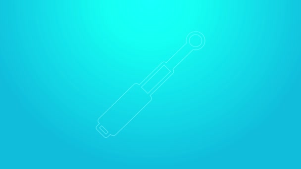 Pink line Telescopic baton icon isolated on blue background. 4K Video motion graphic animation — Stock Video