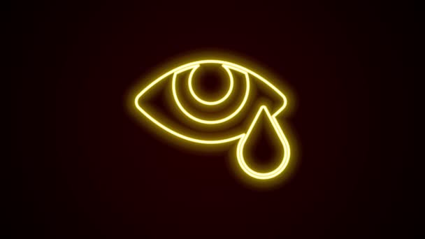 Glowing neon line Tear cry eye icon isolated on black background. 4K Video motion graphic animation — Stock Video