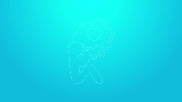 ピンクラインブルーの背景にハートアイコンを持つ人間の頭。人間の頭を持つ愛の概念。4Kビデオモーショングラフィックアニメーション — ストック動画