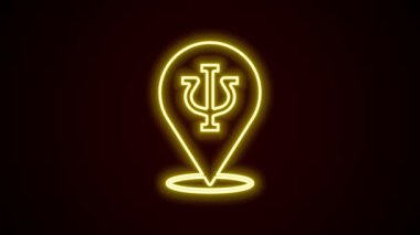 Parlayan neon hattı psikoloji ikonu siyah arkaplanda izole edildi. Psi sembolü. Akıl sağlığı konsepti, psikanaliz analizi ve psikoterapi. 4K Video hareketli grafik canlandırması
