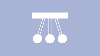 Beyaz sarkacı simgesi mor arkaplanda izole edilmiş. Newtons beşiği. 4K Video hareketli grafik canlandırması