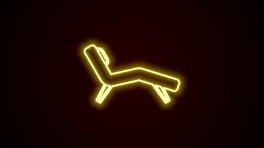 Parlayan neon hattı Armchair simgesi siyah arkaplanda izole edildi. 4K Video hareketli grafik canlandırması