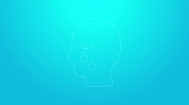 Pembe Çizgili Adam, mavi arka planda izole edilmiş cenaze kederi simgesini mezarına gömdü. Üzüntü, üzüntü, keder, ölüm duygusu. 4K Video hareketli grafik canlandırması