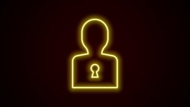 Siyah zemin üzerinde izole edilmiş psikoloji ikonundaki soruna parlayan neon hattı çözümü. Anahtar. Akıl sağlığı terapisi. 4K Video hareketli grafik canlandırması