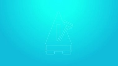 Mavi arkaplanda izole edilmiş, hareket simgesi sarkaçlı Pembe Çizgili Klasik Metronom. Müzik ve ritim mekanizması. 4K Video hareketli grafik canlandırması