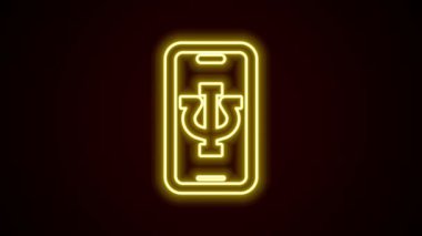Parlayan neon hattı. Siyah arka planda izole edilmiş psikolojik danışmanlık mesafesi ikonu. Psikoterapi, psikolojik yardım, online psikiyatrist danışmanlığı. 4K Video hareketli grafik canlandırması
