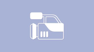 Mor arkaplanda izole edilmiş beyaz sinema kamera ikonu. Video kamera. Film tabelası. Film projektörü. 4K Video hareketli grafik canlandırması