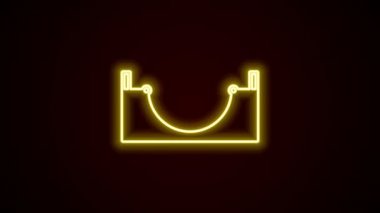 Parlayan neon hattı kaykay parkı simgesi siyah arkaplanda izole edildi. Rampa seti, paten parkı için merdiven. Olağanüstü bir spor. 4K Video hareketli grafik canlandırması