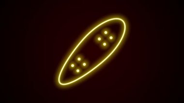 Parlayan neon hattı Longboard veya kaykay kruvazörü simgesi siyah arkaplanda izole edildi. Olağanüstü bir spor. Spor malzemeleri. 4K Video hareketli grafik canlandırması