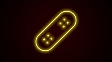 Parlayan neon çizgisi kaykay simgesi siyah arkaplanda izole edildi. Olağanüstü bir spor. Spor malzemeleri. 4K Video hareketli grafik canlandırması