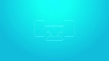 Pembe çizgi kaykay tekeri ikonu mavi arkaplanda izole edildi. Kaykay süspansiyonu. Kaykay tekerleği. 4K Video hareketli grafik canlandırması