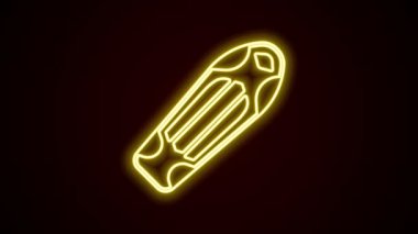 Parlayan neon çizgisi kaykay güvertesi simgesi siyah arkaplanda izole edildi. Olağanüstü bir spor. Spor malzemeleri. 4K Video hareketli grafik canlandırması