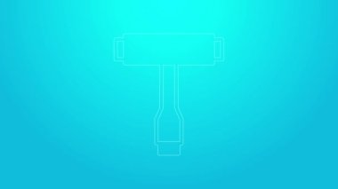 Pembe çizgi Çok Fonksiyonlu Taşınabilir Kaykay, uzun tahta, elektrikli kaykay aracı mavi arka planda izole edildi. 4K Video hareketli grafik canlandırması