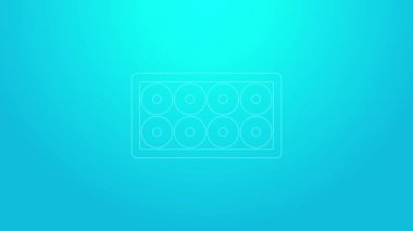 Pembe çizgi kaykay tekeri ikonu mavi arkaplanda izole edildi. Kaykay tekerleği. 4K Video hareketli grafik canlandırması