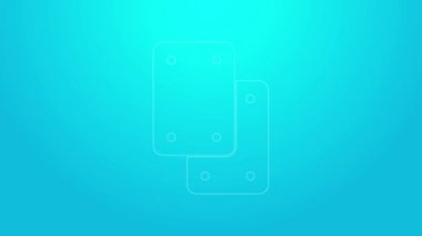 Pembe çizgi dizlik simgesi mavi arkaplanda izole edildi. Olağanüstü bir spor. Kaykay, bisiklet, paten kayma koruyucu giysi. 4K Video hareketli grafik canlandırması