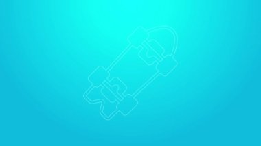 Pembe hat Longboard ya da kaykay kruvazörü ikonu mavi arkaplanda izole edilmiş. Olağanüstü bir spor. Spor malzemeleri. 4K Video hareketli grafik canlandırması