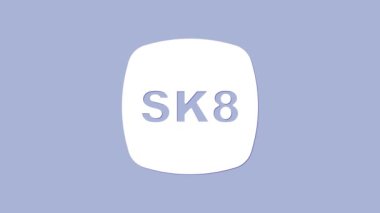 Beyaz kaykay simgesi mor arkaplanda izole edildi. Olağanüstü bir spor. Spor malzemeleri. 4K Video hareketli grafik canlandırması