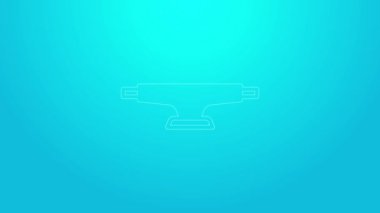 Pembe çizgi kaykay tekeri ikonu mavi arkaplanda izole edildi. Kaykay süspansiyonu. Kaykay tekerleği. 4K Video hareketli grafik canlandırması