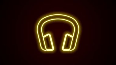 Parlayan neon hattı kulaklık simgesi siyah arkaplanda izole edildi. Kulaklıklar. Müzik, hizmet, iletişim ve operatör konsepti. 4K Video hareketli grafik canlandırması