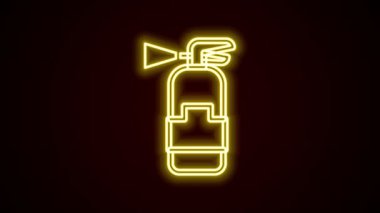 Parlayan neon hattı yangın söndürme ikonu siyah arka planda izole edildi. 4K Video hareketli grafik canlandırması