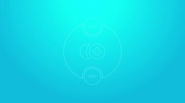 Pembe çizgi Atom simgesi mavi arkaplanda izole edildi. Bilimin, eğitimin, nükleer fiziğin, bilimsel araştırmaların sembolü. 4K Video hareketli grafik canlandırması