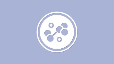 Beyaz Molekül simgesi mor arkaplanda izole edilmiş. Kimya moleküllerinin yapısı, fen öğretmenlerinin yenilikçi eğitim posteri. 4K Video hareketli grafik canlandırması