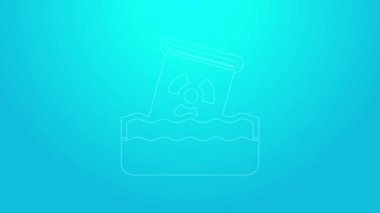 Fıçı ikonundaki pembe çizgi radyoaktif atık mavi arka planda izole edildi. Sudaki toksik atık kirliliği. Çevre kirliliği. 4K Video hareketli grafik canlandırması