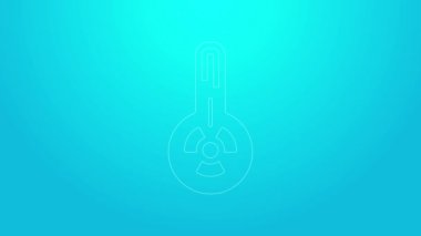 Mavi arka planda ısı ve soğuk ikonu ölçen pembe çizgili termometre. Termometre termometresi sıcak ya da soğuk hava gösteriyor. 4K Video hareketli grafik canlandırması