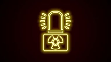 Parlayan neon hattı Radyoaktif uyarı lambası simgesi siyah arkaplanda izole edildi. 4K Video hareketli grafik canlandırması