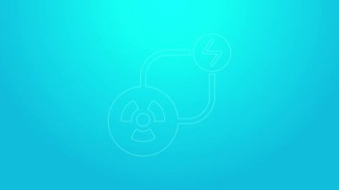 Mavi arka planda izole edilmiş pembe çizgi radyoaktif değişim enerji ikonu. Radyoaktif zehirli sembol. Radyasyon tehlikesi işareti. 4K Video hareketli grafik canlandırması