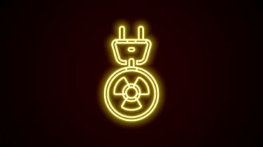 Parlayan neon hattı radyasyon prizi simgesi siyah arkaplanda izole edildi. Nükleer enerji. 4K Video hareketli grafik canlandırması