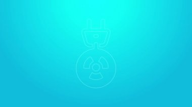 Pembe çizgi radyasyon elektrik prizi ikonu mavi arka planda izole edildi. Nükleer enerji. 4K Video hareketli grafik canlandırması
