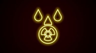Parlayan neon hattı asit yağmuru ve siyah arka planda izole edilmiş radyoaktif bulut simgesi. Zehirli hava kirliliğinin çevre üzerindeki etkileri. 4K Video hareketli grafik canlandırması