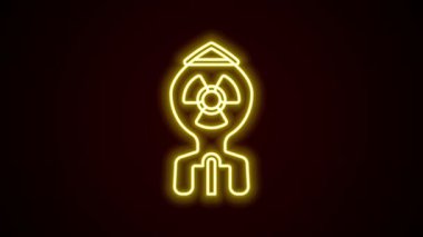 Parlayan neon hattı nükleer bomba ikonu siyah arka planda izole edildi. Roket bombası düşüyor. 4K Video hareketli grafik canlandırması