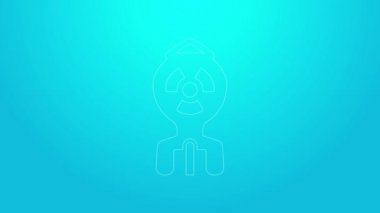 Pembe çizgi, mavi arka planda izole edilmiş nükleer bomba ikonu. Roket bombası düşüyor. 4K Video hareketli grafik canlandırması