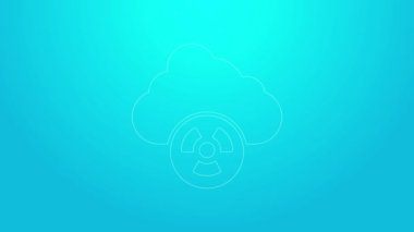 Pembe çizgi asit yağmuru ve mavi arka planda izole edilmiş radyoaktif bulut simgesi. Zehirli hava kirliliğinin çevre üzerindeki etkileri. 4K Video hareketli grafik canlandırması