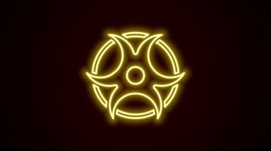 Parlayan neon hattı Biyolojik Tehlike sembolü simgesi siyah arkaplanda izole edildi. 4K Video hareketli grafik canlandırması