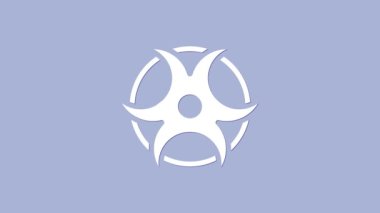 Beyaz Biyolojik Tehlike sembolü mor arkaplanda izole edilmiş. 4K Video hareketli grafik canlandırması