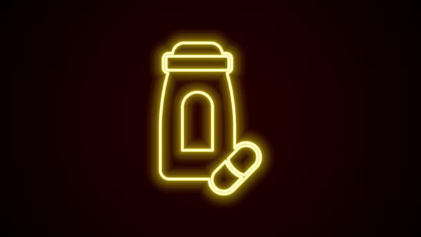 Linha de néon brilhante ícone pílulas sedativas isolado no fundo preto. Animação gráfica em movimento de vídeo 4K — Vídeo de Stock