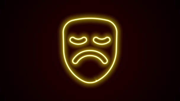 Glowing neon line Drama theatrical mask icon isolated on black background. 4K Video motion graphic animation — Stock Video