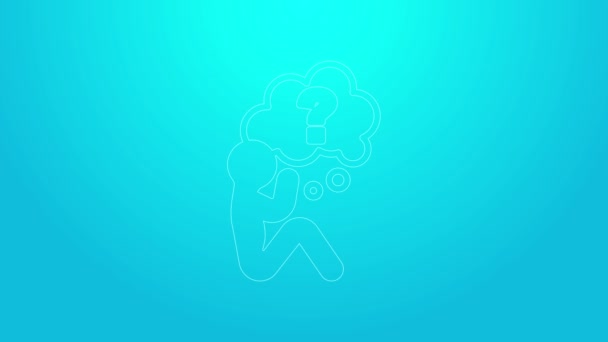Linha rosa Cabeça humana com ícone de ponto de interrogação isolado no fundo azul. Animação gráfica em movimento de vídeo 4K — Vídeo de Stock