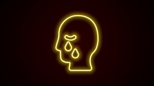 Leuchtende Leuchtschrift Man Gräber Trauer Ikone isoliert auf schwarzem Hintergrund. Das Gefühl der Trauer, Traurigkeit, Trauer, des Todes. 4K Video Motion Grafik Animation — Stockvideo